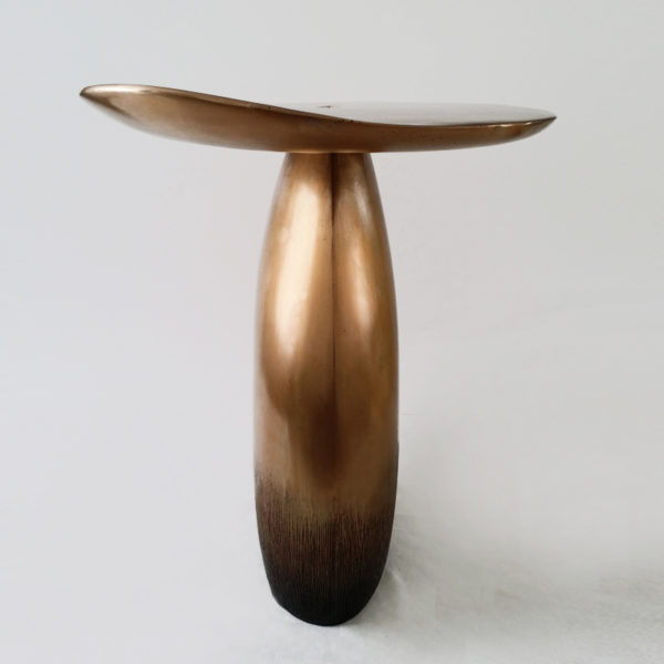Poetic solid oak side table signed Hoon Moreau, artist designer of unique carved wood furniture
