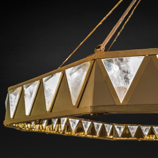 Pendant lamp in gilded bronze and rock crystal signed Alexandre Vossion, artist designer of exceptional lighting