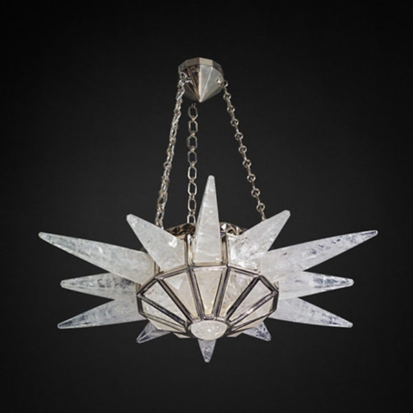 Pendant lamp in silver brass and rock crystal signed Alexandre Vossion, artist designer of exceptional lighting