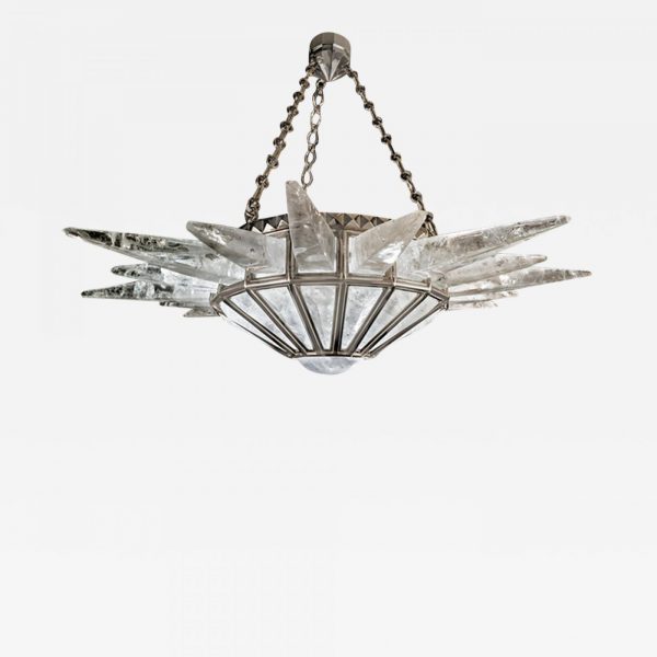 Pendant lamp in gilded bronze and rock crystal signed Alexandre Vossion, artist designer of exceptional lighting