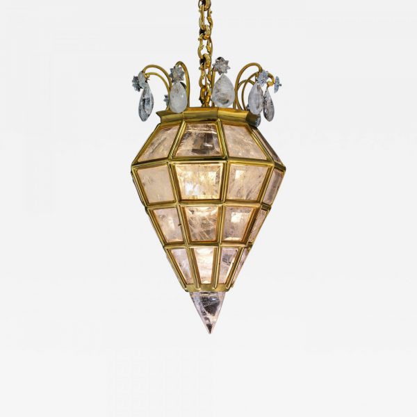 Pendant lamp in gilded bronze and rock crystal signed Alexandre Vossion, artist designer of exceptional lighting