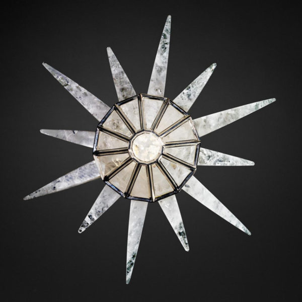 Pendant lamp in silver brass and rock crystal signed Alexandre Vossion, artist designer of exceptional lighting