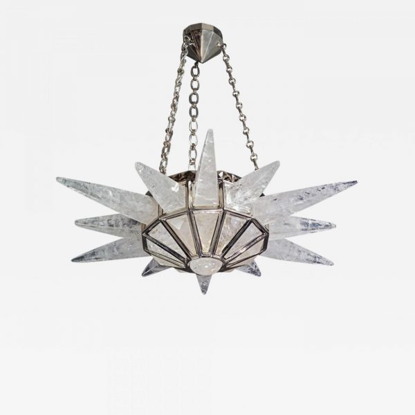 Pendant lamp in silver brass and rock crystal signed Alexandre Vossion, artist designer of exceptional lighting