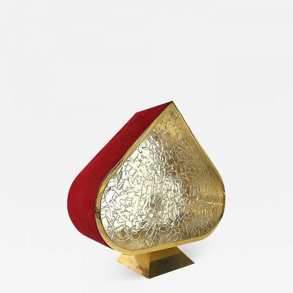 Lampe sculpture en laiton doré, nubuck et verre coulé, signée Antoine Vignault, artiste designer à Toulouse