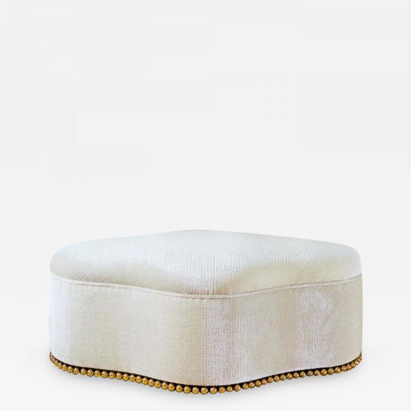 High-end design ottoman signed Aurelia Bire in brass and ivory fabric Pierre Frey