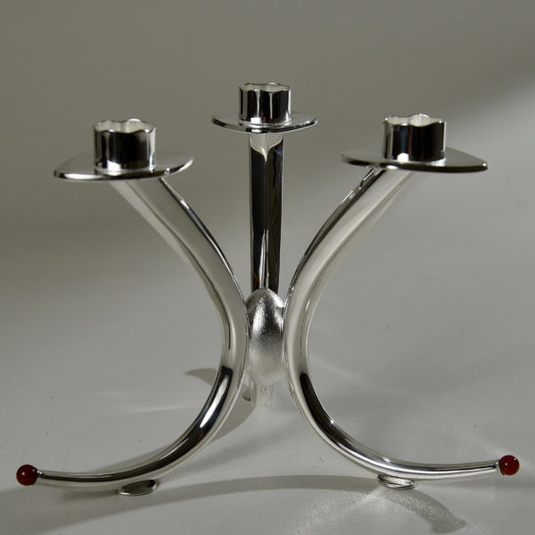 Candelabra candle holder with 3 branches in silver and carnelian signed Roland Daraspe, goldsmith and Master of Art in Bordeaux