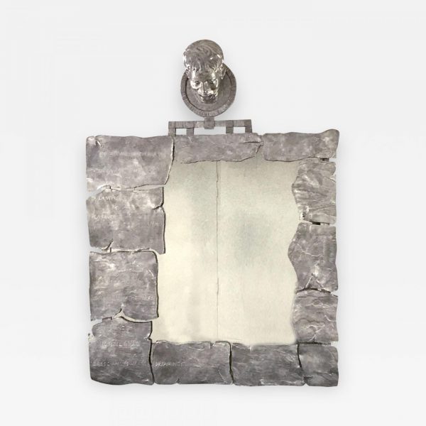 Aluminium foundry mirror signed Cécile Ballureau, anthropomorphic atypical furniture designer