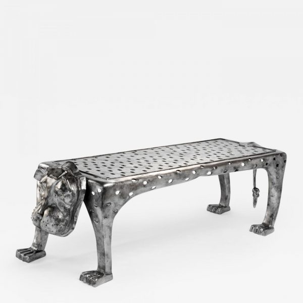 Silver bronze bench signed Cécile Ballureau, artist designer of atypical zoomorphic furniture