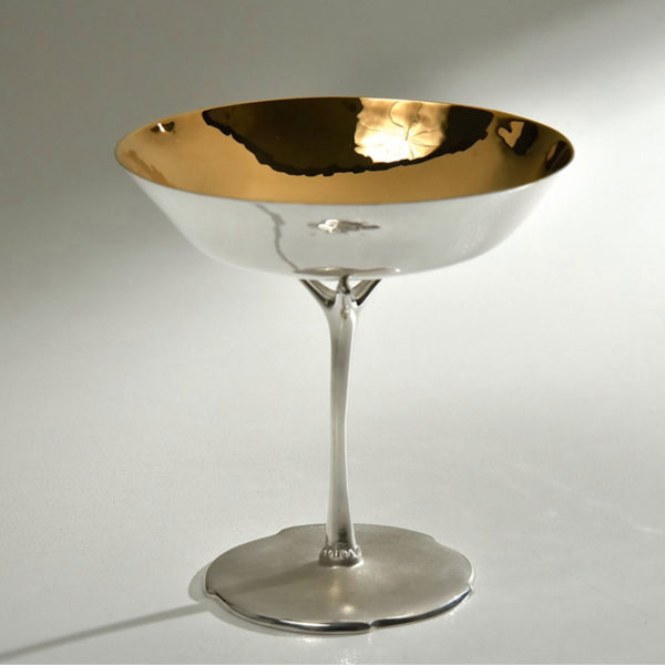 Champagne glass in silver and vermeil signed Roland Daraspe, goldsmith and Master of Art in Bordeaux