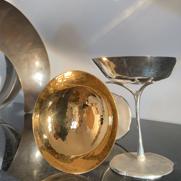 Champagne glass in silver and vermeil signed Roland Daraspe, goldsmith and Master of Art in Bordeaux