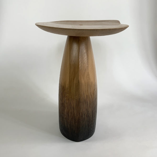 Side table poetic design in solid oak signed Hoon Moreau, artist designer of unique furniture in carved wood