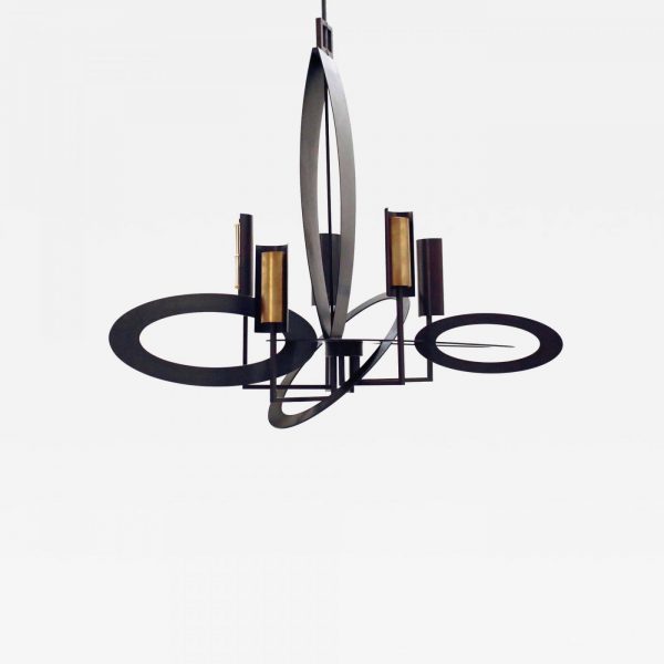 Sculptural bronze pendant lamp signed Gareth Devonald Smith, artist designer of light sculptures