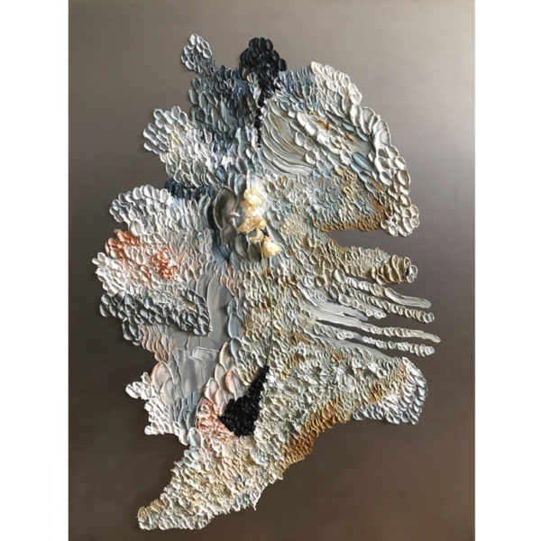 Oil and wax painting on mirror polished steel by Daniela Busarello