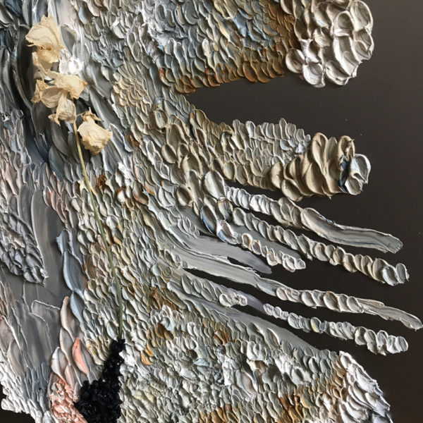 Peinture à l'huile et cire sur acier poli miroir signée Daniela Busarello