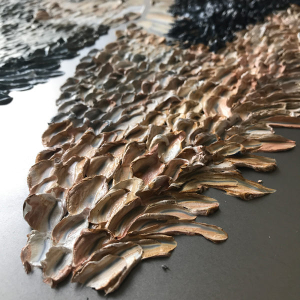 Peinture à l'huile et cire sur acier poli miroir signée Daniela Busarello