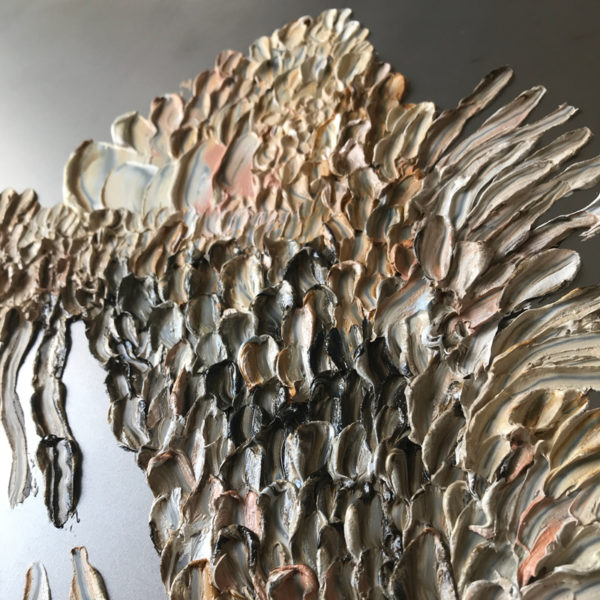 Peinture à l'huile et cire sur acier poli miroir signée Daniela Busarello
