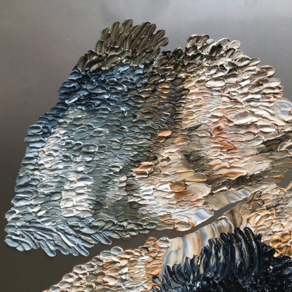 Peinture à l'huile et cire sur acier poli miroir signée Daniela Busarello