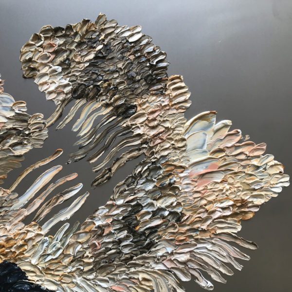 Peinture à l'huile et cire sur acier poli miroir signée Daniela Busarello