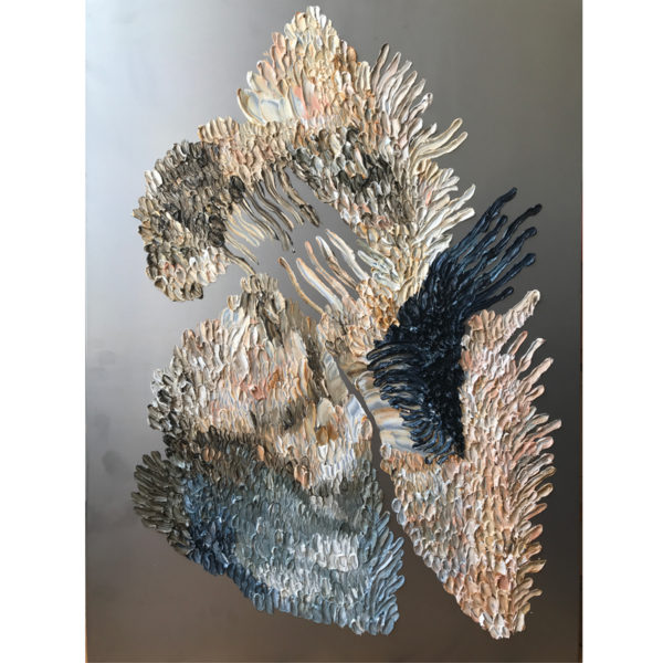 Peinture à l'huile et cire sur acier poli miroir signée Daniela Busarello