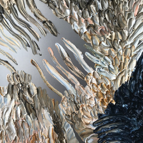 Peinture à l'huile et cire sur acier poli miroir signée Daniela Busarello
