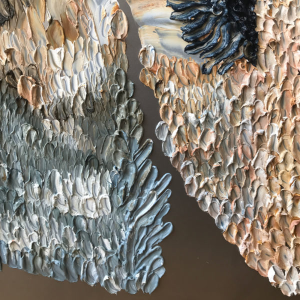 Peinture à l'huile et cire sur acier poli miroir signée Daniela Busarello