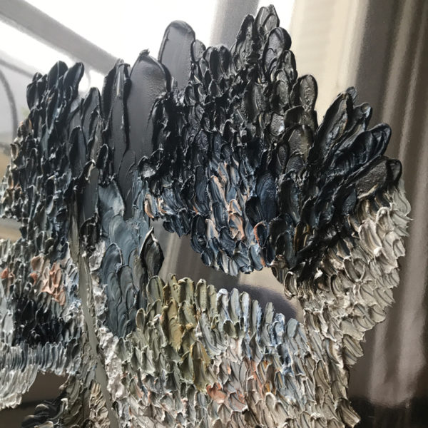 Peinture à l'huile et cire sur acier poli miroir signée Daniela Busarello