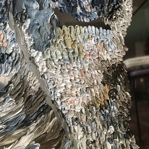 Peinture à l'huile et cire sur acier poli miroir signée Daniela Busarello