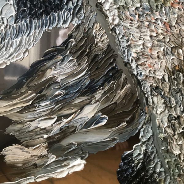Peinture à l'huile et cire sur acier poli miroir signée Daniela Busarello