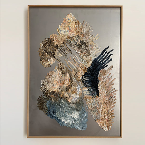 Peinture à l'huile et cire sur acier poli miroir signée Daniela Busarello