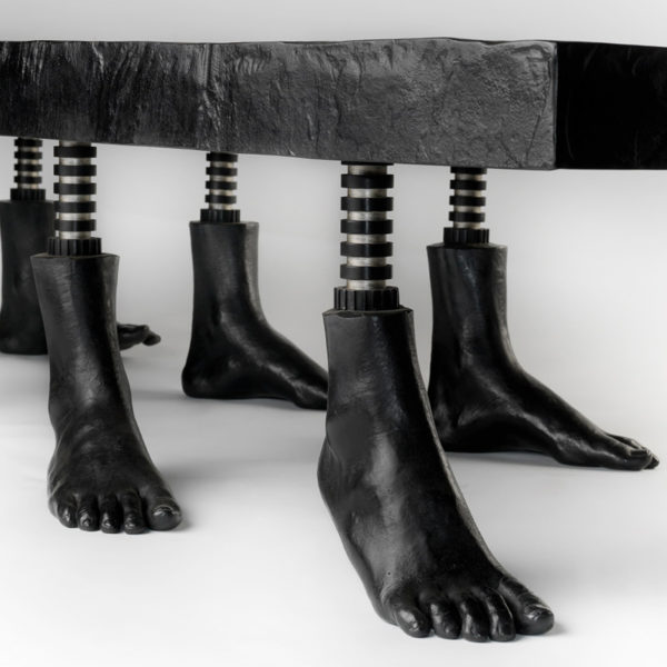 Patinated bronze coffee table signed Cécile Ballureau, artist designer of anthropomorphic atypical furniture