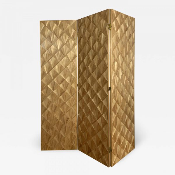 Contemporary straw marquetry screen signed OAK Studio, designer of exceptional furniture and lighting