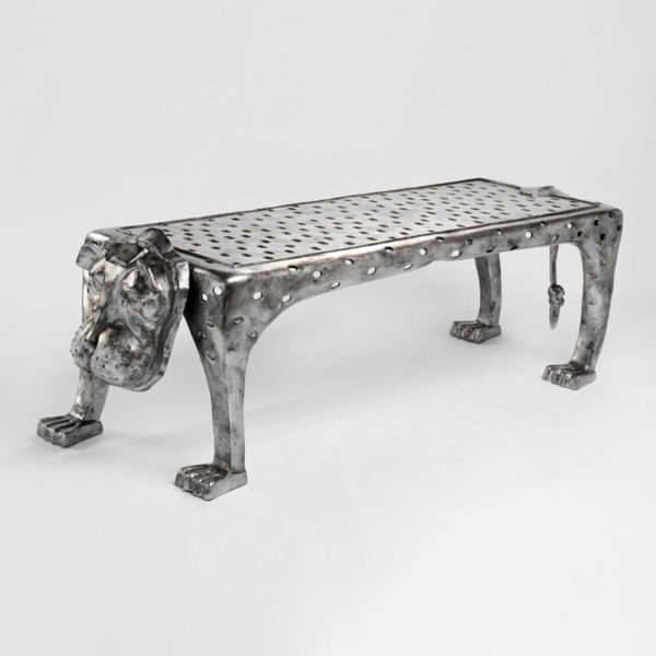 Silver bronze bench signed Cécile Ballureau, artist designer of atypical zoomorphic furniture