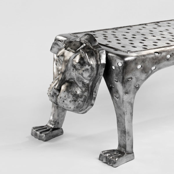 Banc en bronze argenté signé Cécile Ballureau, artiste designer de mobilier atypique zoomorphe