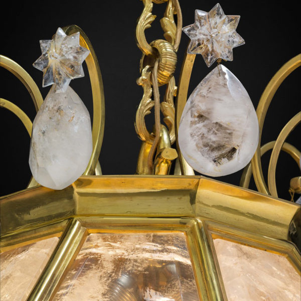 Pendant lamp in gilded bronze and rock crystal signed Alexandre Vossion, artist designer of exceptional lighting