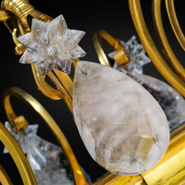 Pendant lamp in gilded bronze and rock crystal signed Alexandre Vossion, artist designer of exceptional lighting