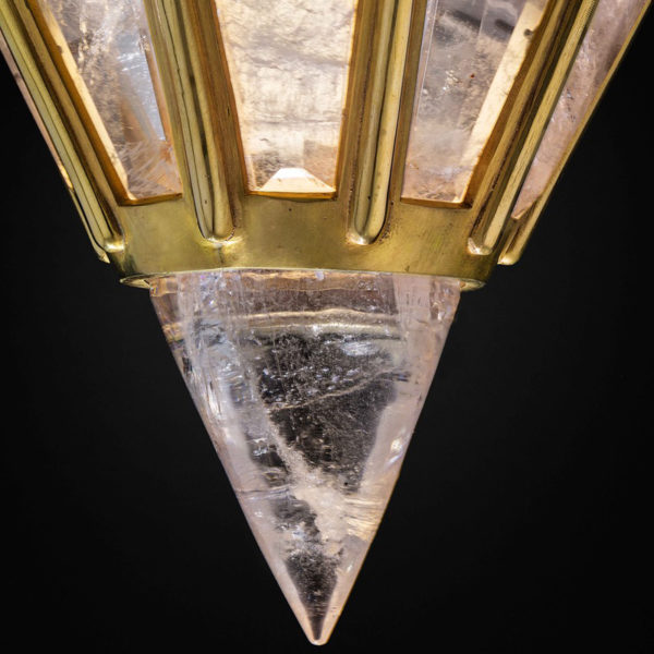 Pendant lamp in gilded bronze and rock crystal signed Alexandre Vossion, artist designer of exceptional lighting