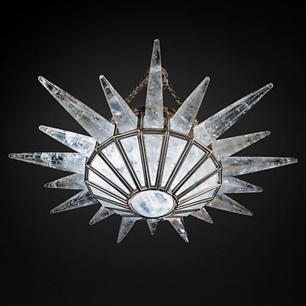 Pendant lamp in silver brass and rock crystal signed Alexandre Vossion, artist designer of exceptional lighting