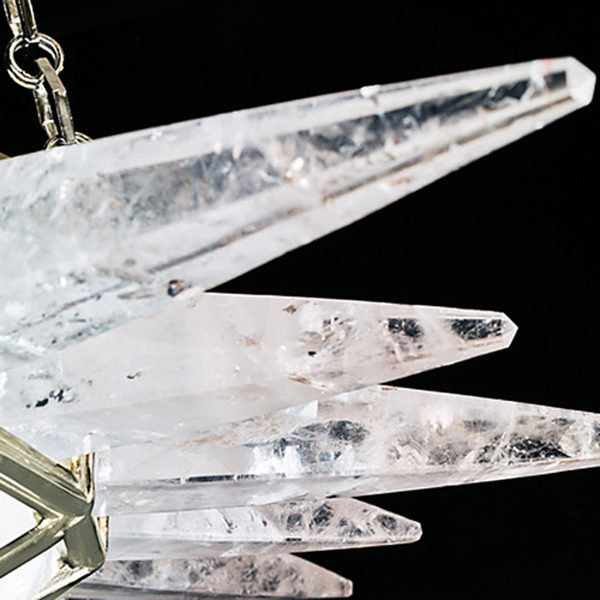 Pendant lamp in silver brass and rock crystal signed Alexandre Vossion, artist designer of exceptional lighting
