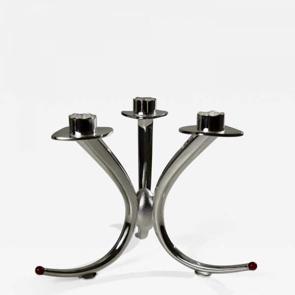 Candelabra candle holder with 3 branches in silver and carnelian signed Roland Daraspe, goldsmith and Master of Art in Bordeaux