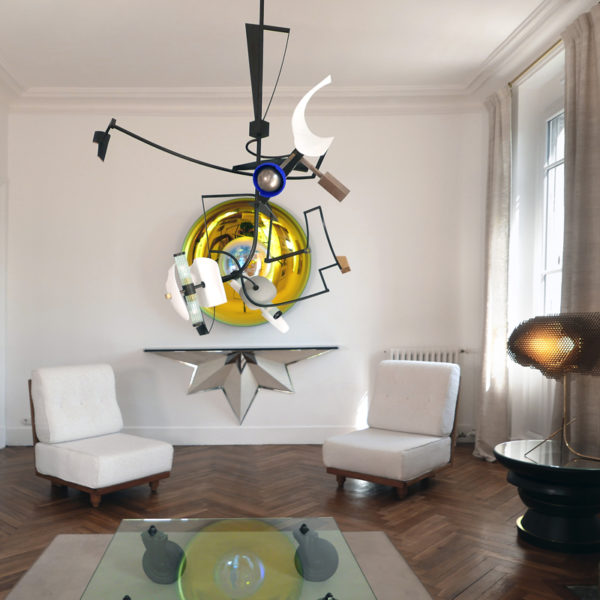 Lampe ruche sculpturale en nid d’abeille aluminium signée Vincent Poujardieu, designer de meubles et luminaires d'exception