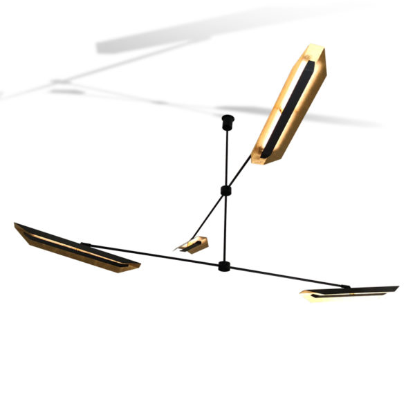 Architectural pendant lamp in black steel and gold-plated aluminium signed Pierre Mounier & William Guillon