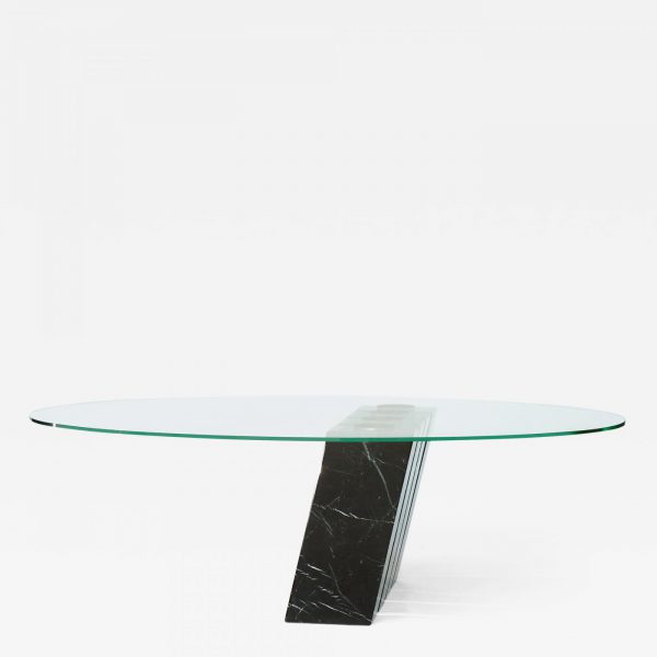 Oval contemporary coffee table in glass and marble signed Vincent Poujardieu, designer of exceptional furniture and lighting