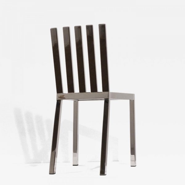 Chaise design contemporaine en acier poli signée Vincent Poujardieu, designer de meubles et luminaires d'exception