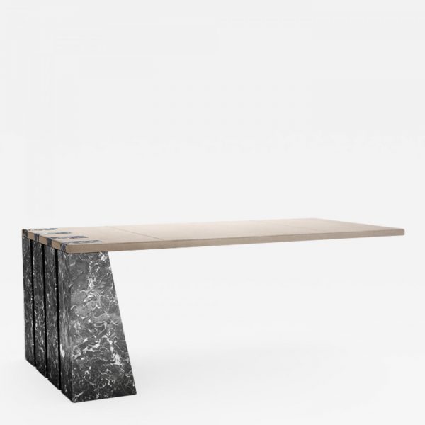 Original contemporary desk in carbon, marble and leather, signed Vincent Poujardieu, designer of exceptional furniture and lighting