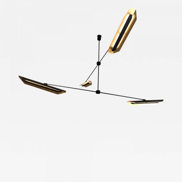 Architectural pendant lamp in black steel and gold-plated aluminium signed Pierre Mounier & William Guillon