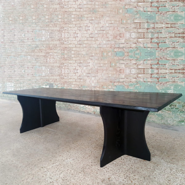 Large coffee table in solid oak and black stained, inspired by monastery refectories, signed Antoine Vignault