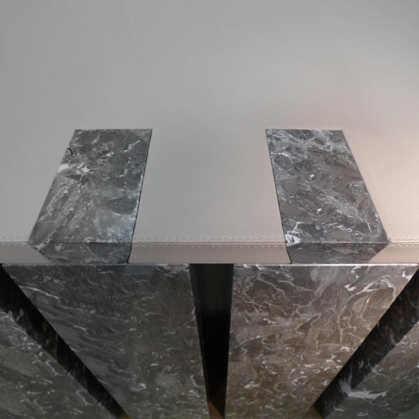 Original contemporary desk in carbon, marble and leather, signed Vincent Poujardieu, designer of exceptional furniture and lighting