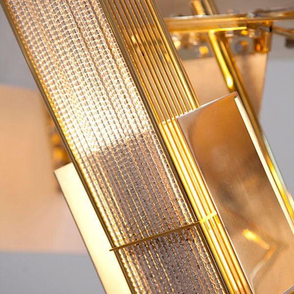 Suspension contemporaine en laiton doré, plâtre et billes de verre, signé Gareth Devonald Smith