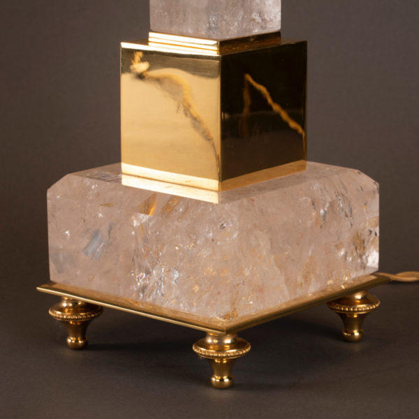 Pair of handmade brass and rock crystal lamps designed by Alexandre Vossion