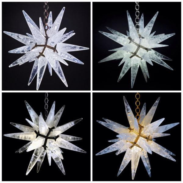 Rock crystal suspension signed Alexandre Vossion, artist designer of exceptional lighting